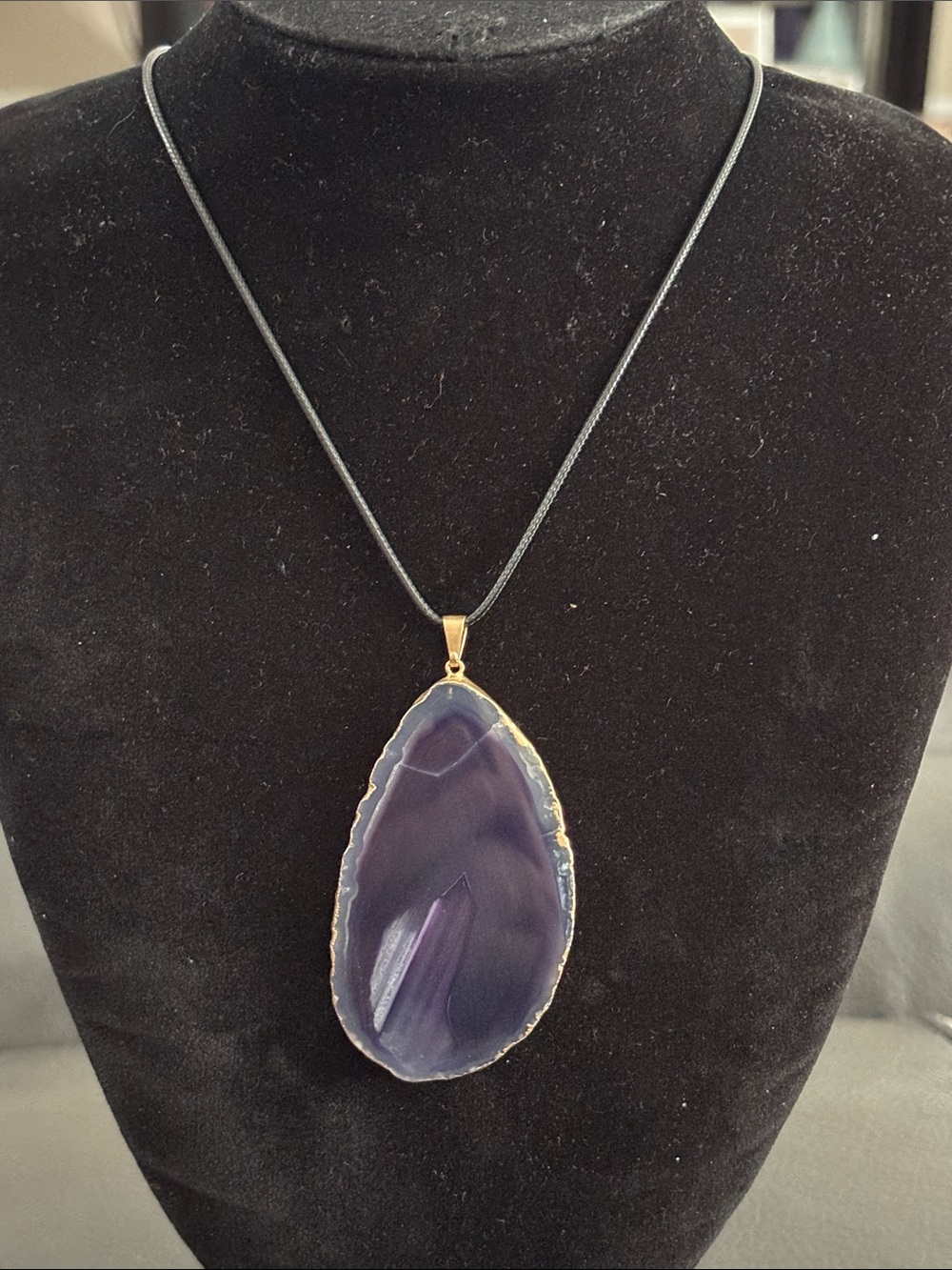 Gold-Edged Purple Agate Pendant Necklace